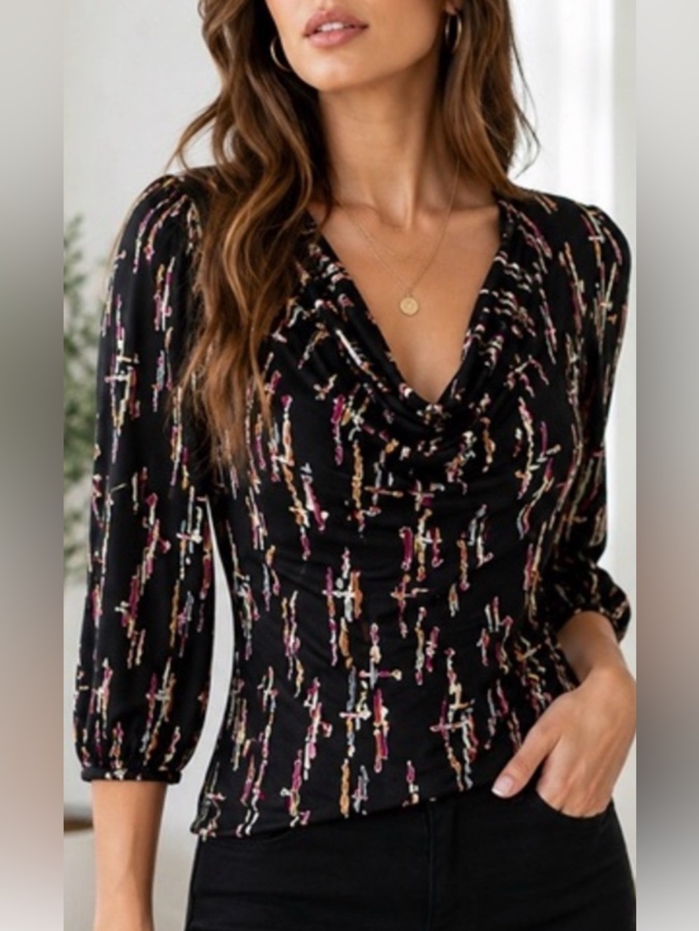 Coquette Quiet Luxury Office Siren Cowl Neck Stretch Blouse Top S